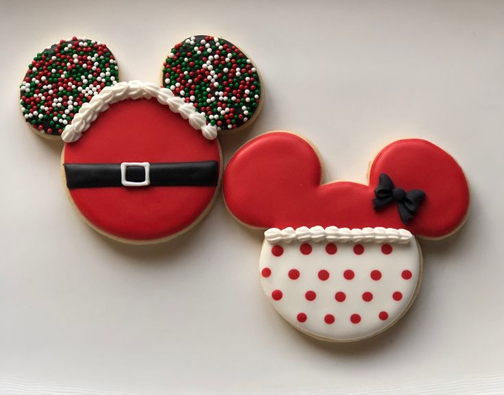 Whimsical Holiday-Themed Festive Cookies Featuring Santa Mickey and Classic Minnie Designs.