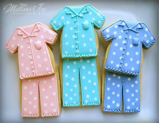 Playful Pajama Set Decorative Cookies in Soft Pastel Colors.