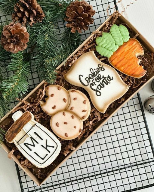 Charming Festive Cookie Box with Whimsical Holiday Decor and Natural Elements.