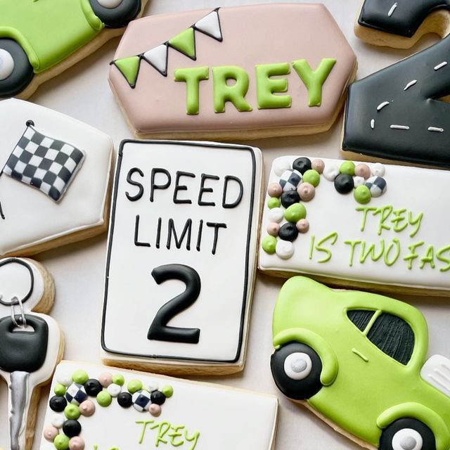 Playful Automotive-Themed Colorful Cookies for Celebrations.