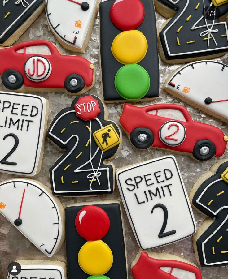 Whimsical Traffic-Themed Cookies: Colorful Cars and Signs for Festive Fun