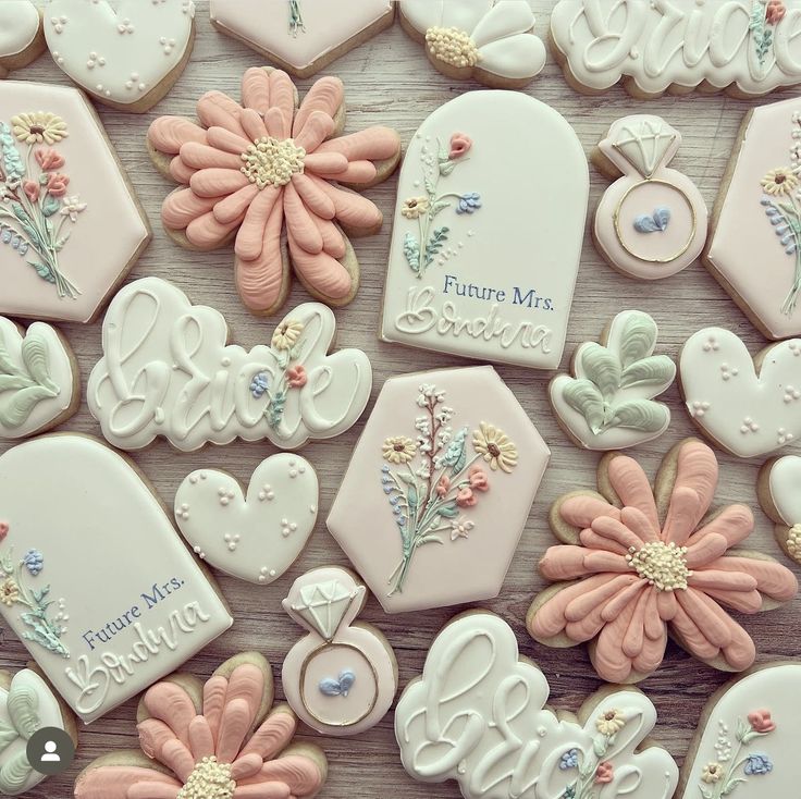 Whimsical Floral-Themed Sugar Cookies with Pastel Colors and Elegant Designs