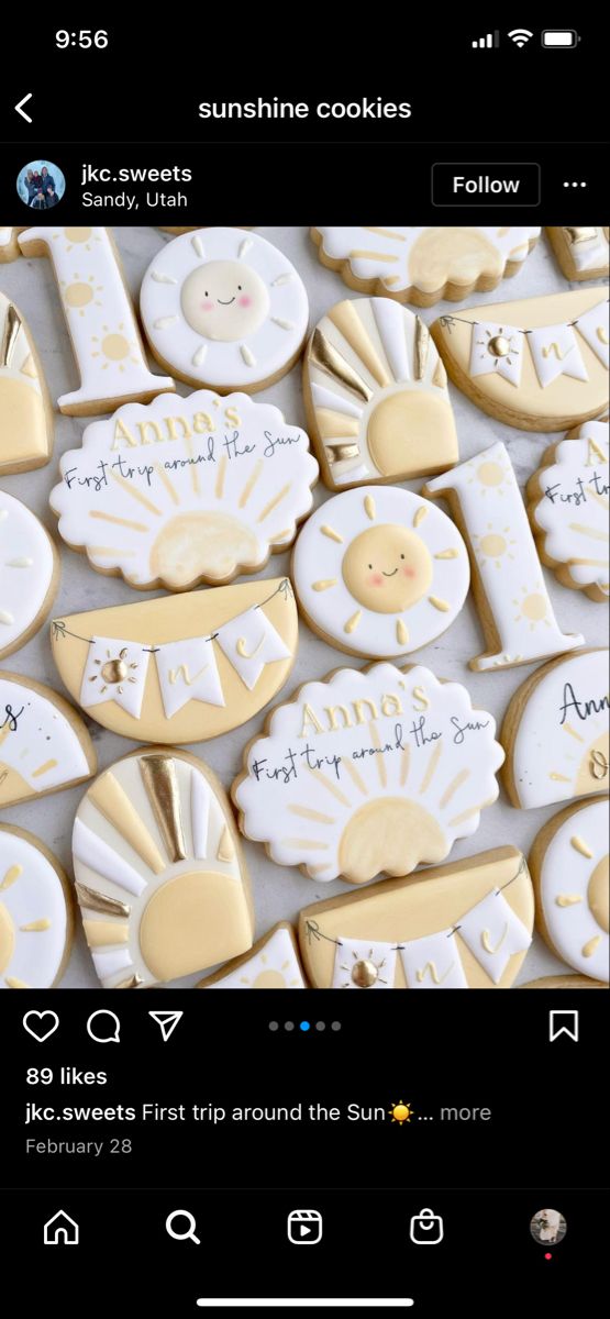 Cheerful Sunny-Themed Colorful Cookies Celebrate Milestones with Artistic Designs and Whimsical Accents.