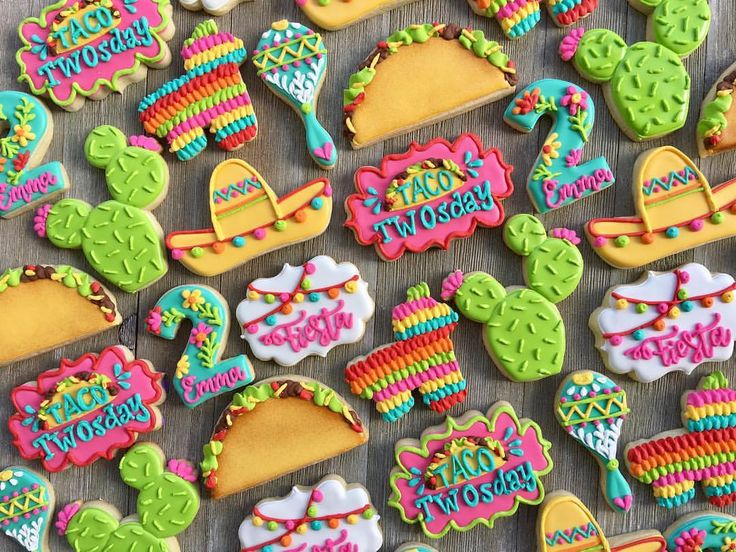 Vibrant Taco and Cactus Cookie Decorations for Festive Celebrations.