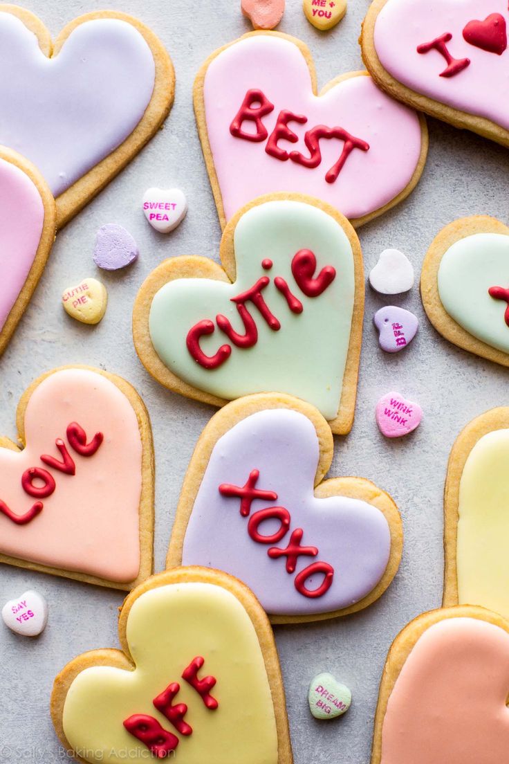 Whimsical Pastel Heart-Shaped Cookies with Playful Messages Create a Festive Atmosphere.