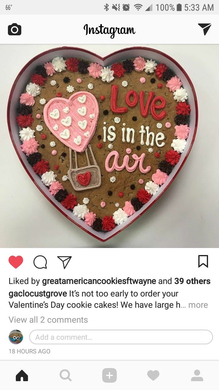 Romantic Heart-Shaped Valentine's Day Cookie Cake with Hot Air Balloon and Colorful Floral Accents