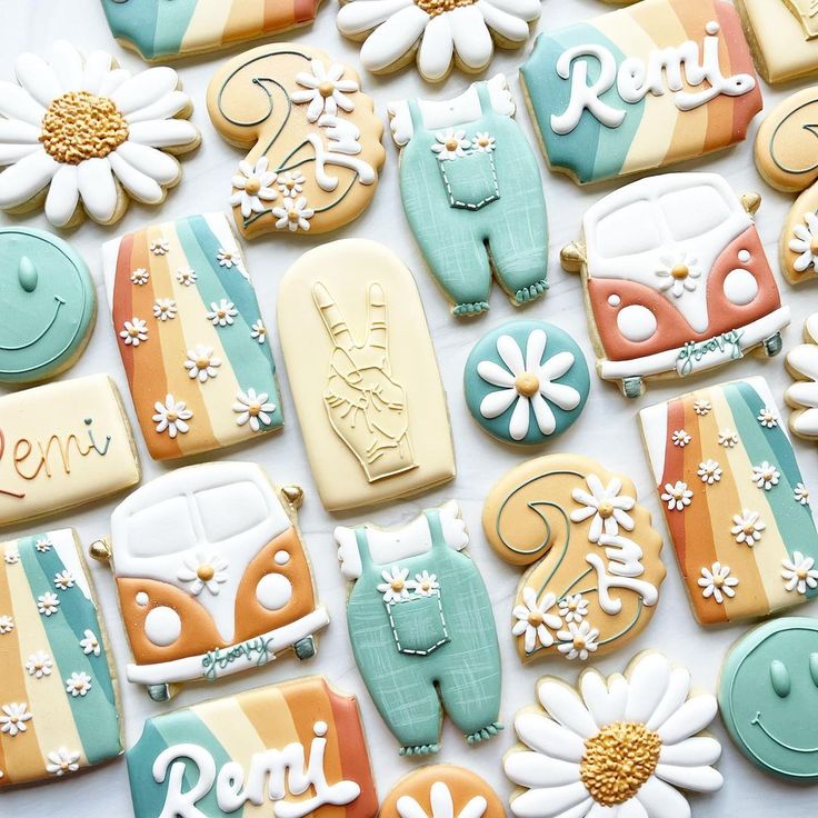 Playful Summer-Themed Colorful Cookie Designs with Vintage Elements.