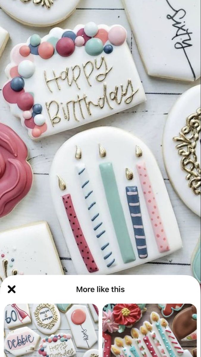 Festive Birthday Cookies: Vibrant Designs with Decorative Elements for Celebrations.