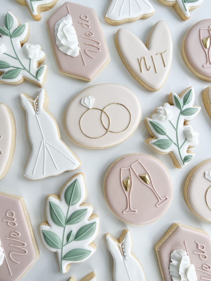 Whimsical Wedding-Themed Decorative Cookies: Perfect Treats for Special Occasions.