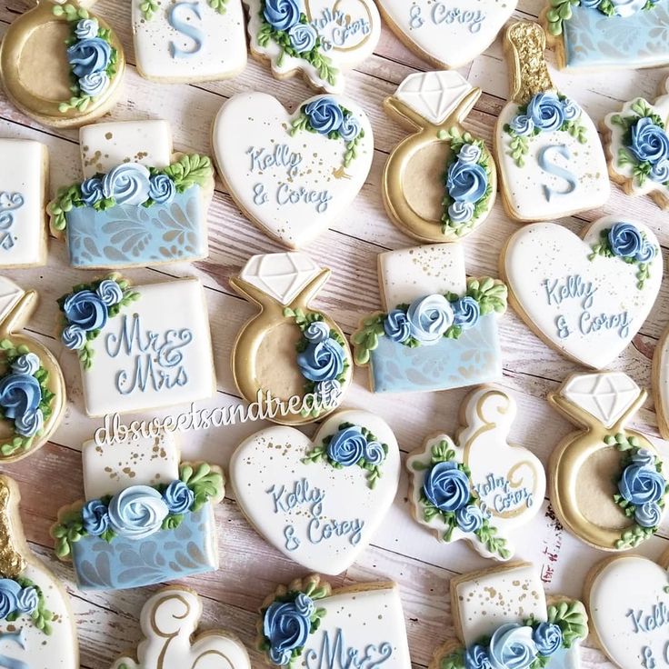 Whimsical Display of Elegantly Designed Decorative Cookies in Blue and Gold.