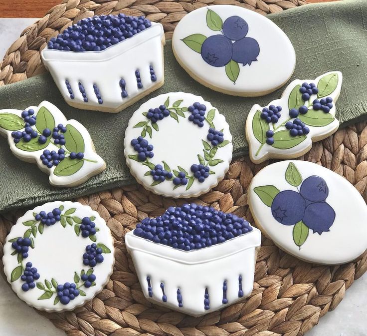 Delightful Vibrant Blueberry-Themed Cookies with Intricate Designs and Summer Vibes.