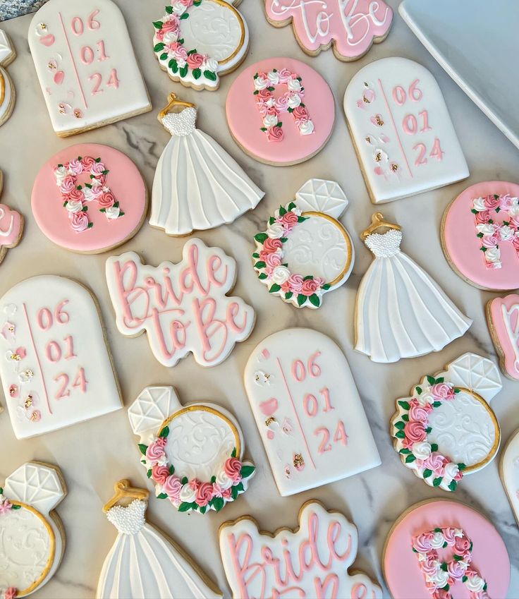 Whimsical Bridal Cookies Enhance Celebrations with Elegant Designs and Delicate Colors.