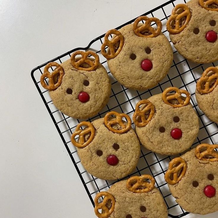 Whimsical Festive Reindeer Cookies with Pretzel Antlers and Cherry Noses