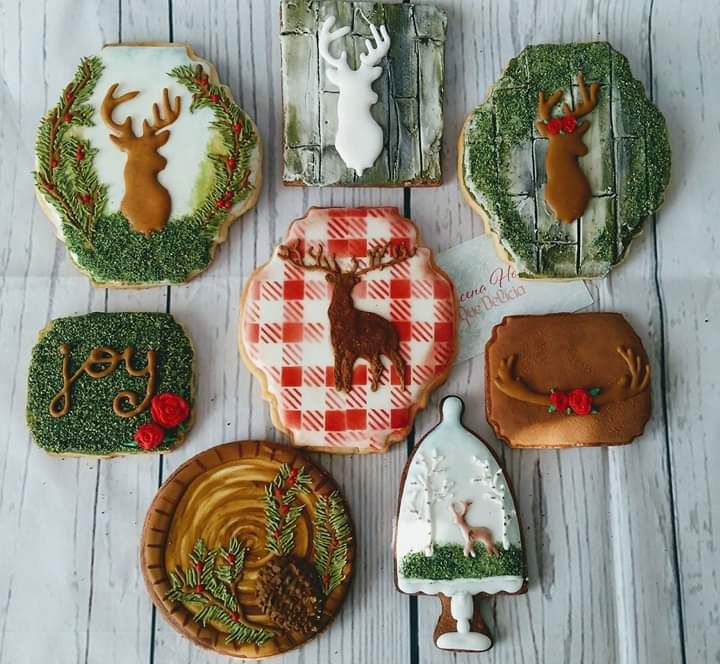 Intricate Holiday-Themed Festive Cookie Designs with Reindeer, Greenery, and Joyful Accents.