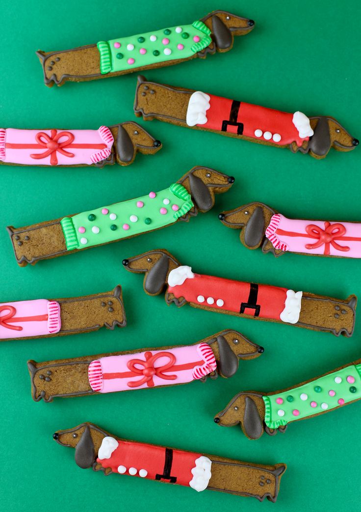 Whimsical Dachshund-Shaped Cookies Adorned with Colorful Designs and Icing