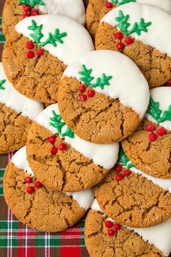 Whimsical Holiday Gingerbread Cookies with White Chocolate, Holly Icing, and Candy Berries