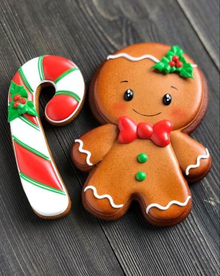 Cheerful Gingerbread Cookie Design with Festive Candy Cane and Vibrant Holiday Decorations.