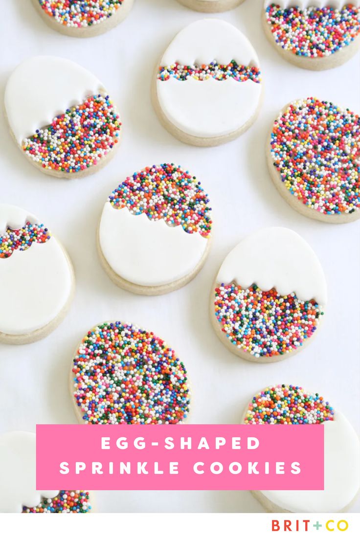 Festive Egg-Shaped Cookies Adorned with Colorful Sprinkles