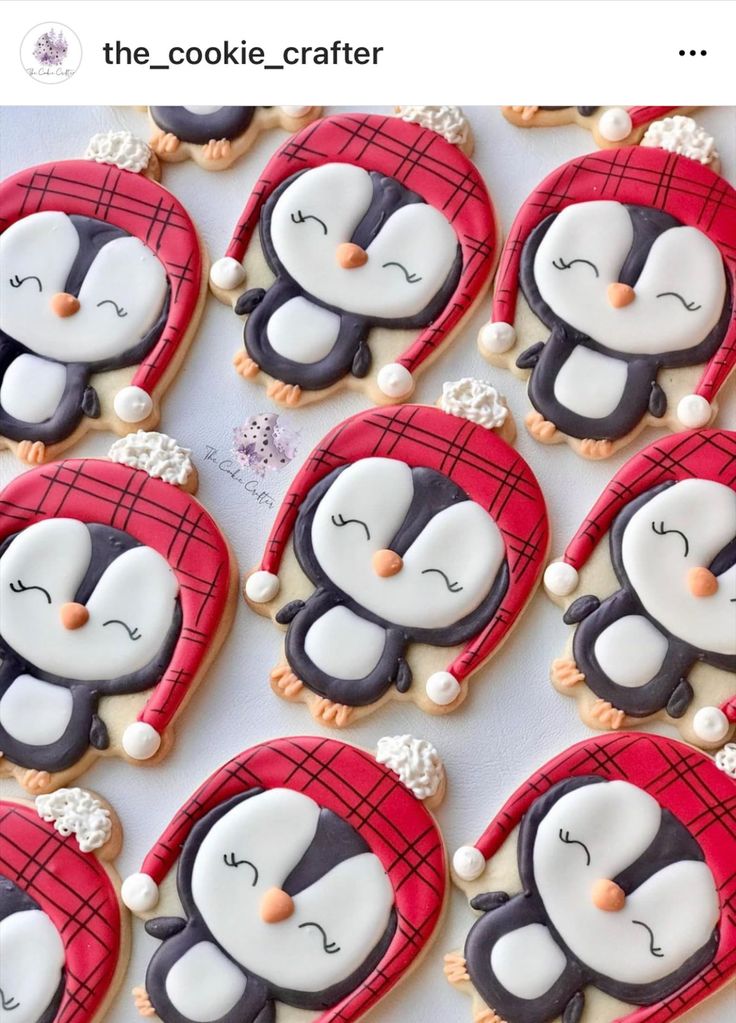 Whimsical Penguin Cookies with Festive Hats Enhance Holiday Dessert Display