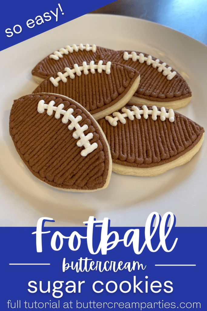 Football-Shaped Decorative Sugar Cookies with Brown Buttercream Frosting and Icing Laces for Game Day Fun