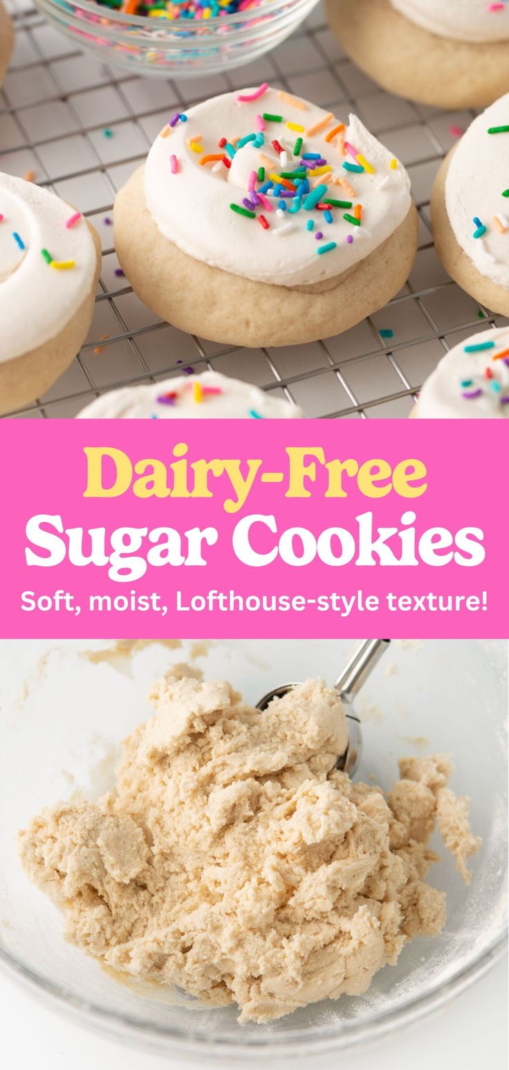 Delightful Dairy-Free Lofthouse-Style Sugar Cookies with Elegant Frosting and Colorful Sprinkles.