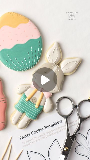 Festive Easter Cookie Decorations with Playful Bunny and Colorful Designs.