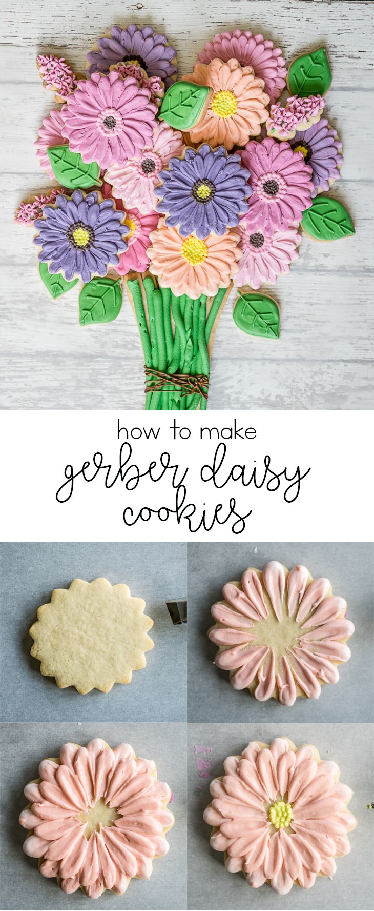 Vibrant Gerbera Daisy-Themed Cookie Bouquet: Edible Art in Icing and Color.