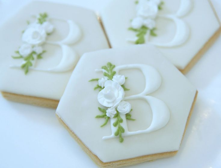 Sophisticated Hexagonal Cookies with Delicate Floral Sugar Decorations.