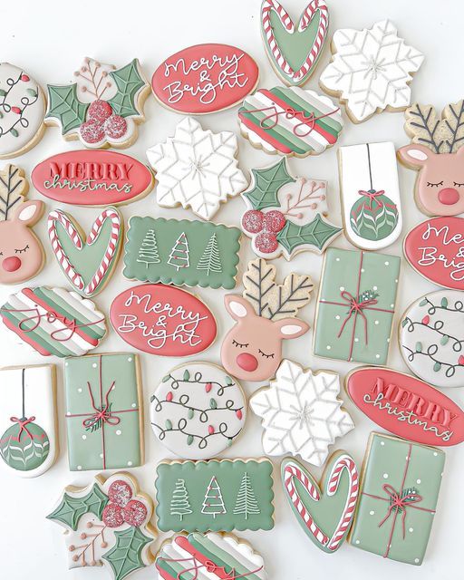 Whimsical Festive-Themed Christmas Cookies with Intricate Designs.