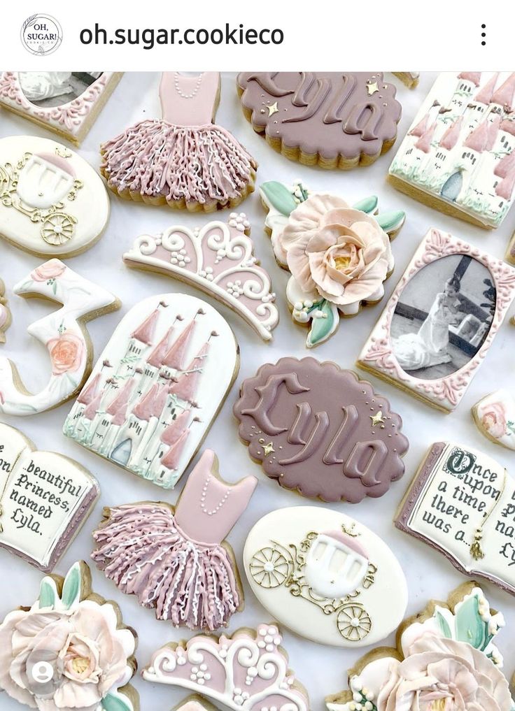 Whimsical and Elegant Decorative Cookie Arrangement with Fairy-Tale Themes.