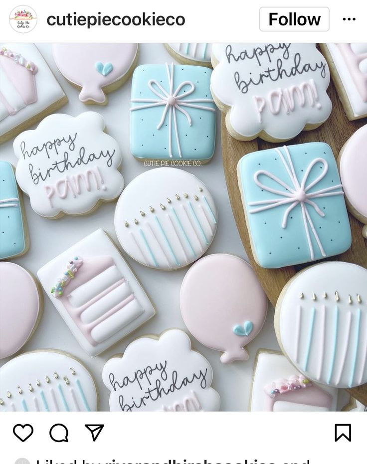 Delightful Birthday Cookies: Festive Designs and Pastel Icing for Celebrations.