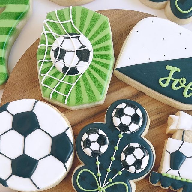 Vibrant Soccer-Themed Cookies with Intricate Designs for Celebration