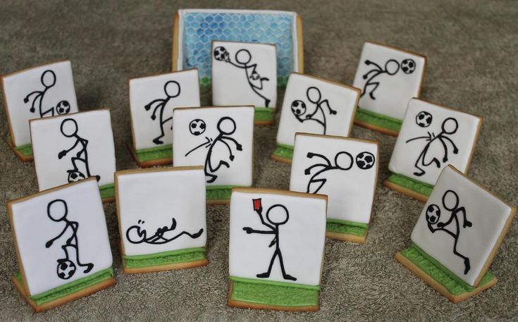 Playful Soccer-Themed Decorative Cookies with Stick Figure Illustrations