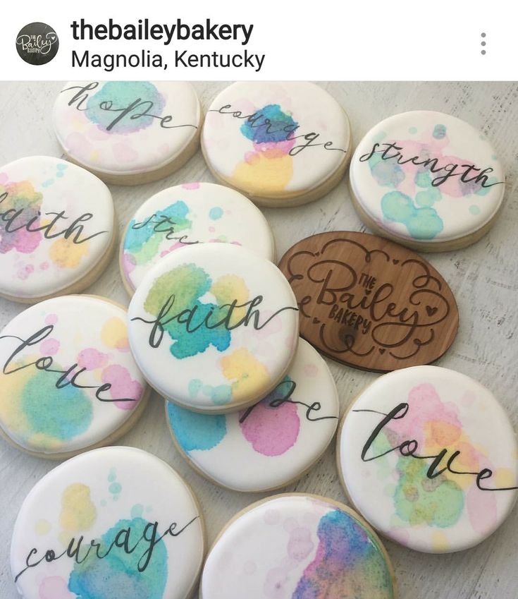 Whimsical Watercolor Cookie Designs with Inspirational Black Lettering