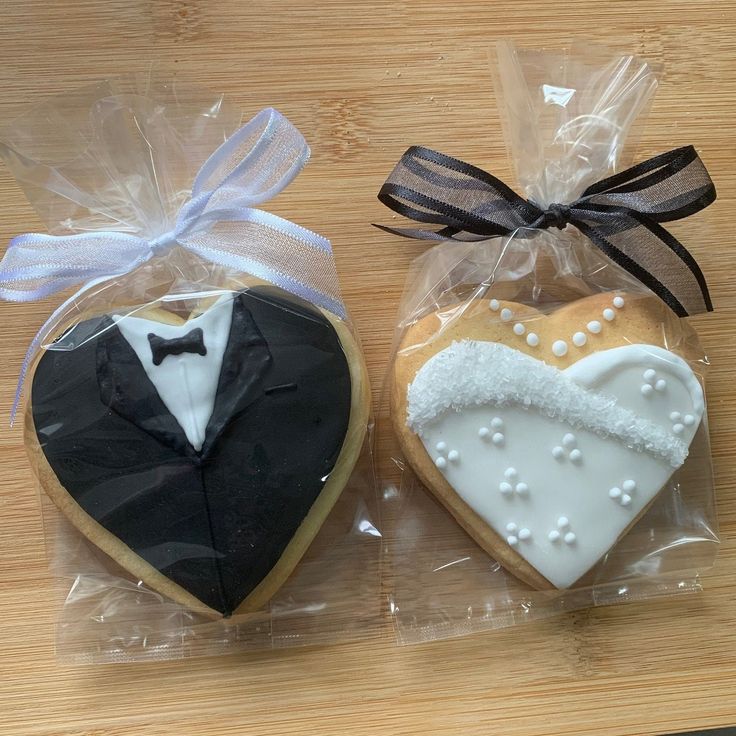 Elegant Heart-Shaped Tuxedo and Wedding Dress Cookies for Wedding Celebrations