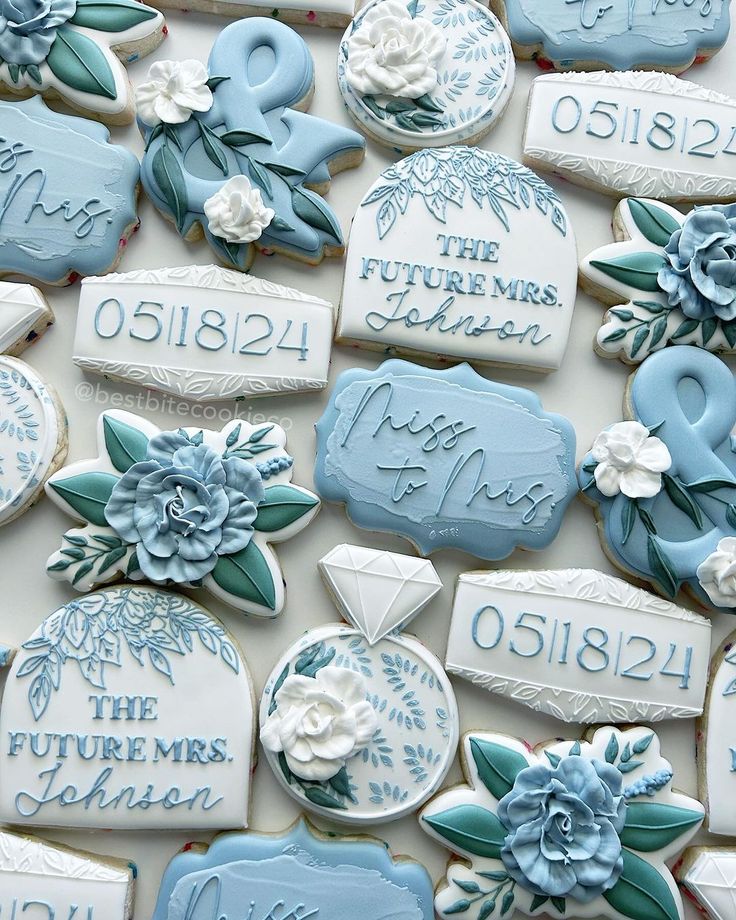 Elegant Floral-Detailed Cookies for Bridal Celebrations: A Sophisticated and Charming Delight.