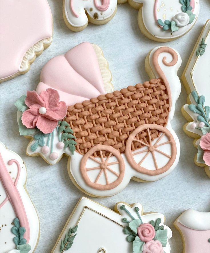 Whimsical Baby Carriage Cookies Enhance Celebrations with Charm and Elegance.