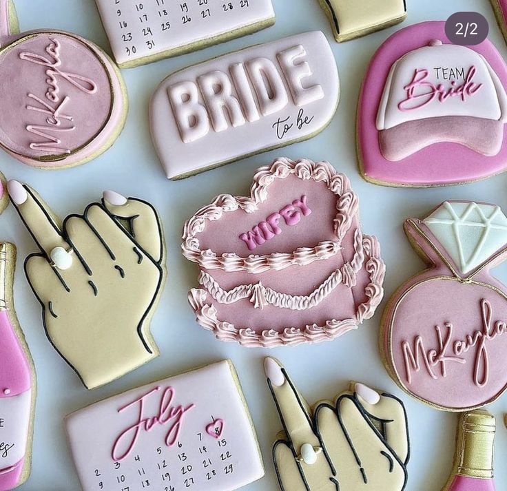 Festive Bridal-Themed Cookies with Chic Palette and Unique Nail Design Inspiration.