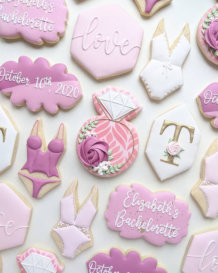 Chic Pastel Bachelorette Cookies with Floral Accents and Elegant Designs