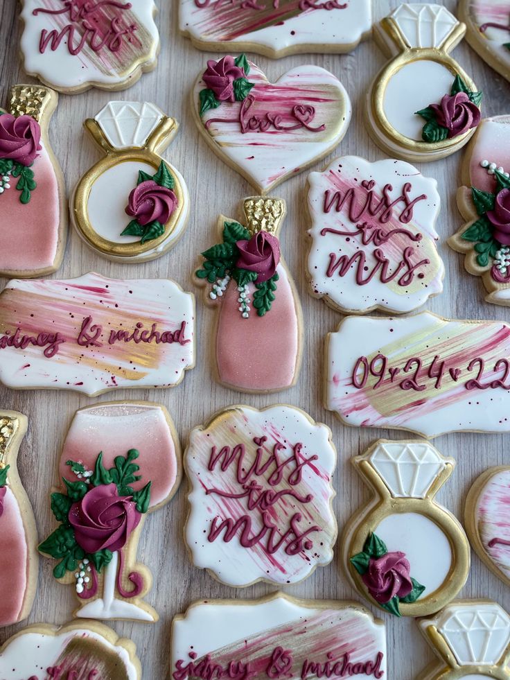 Elegant Wedding-Themed Decorative Cookies with Charming Designs.