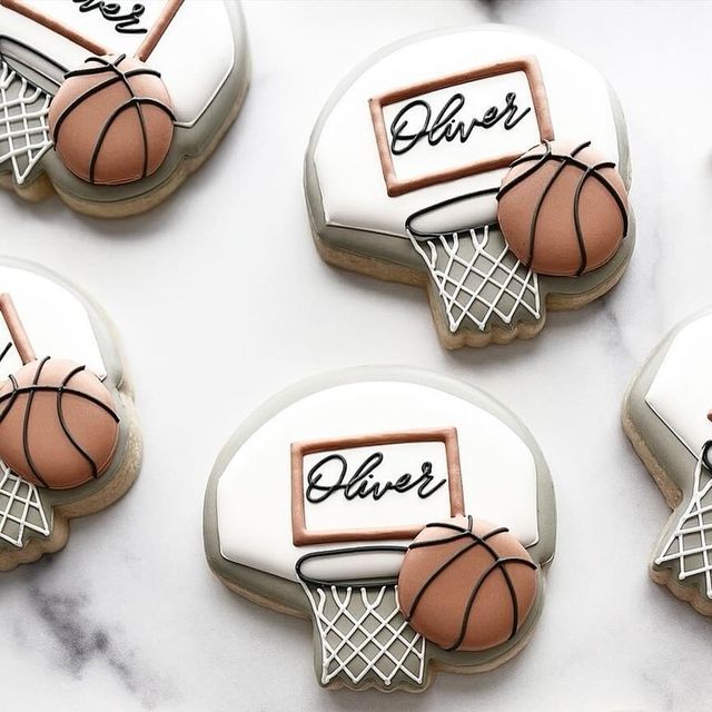 Elegant Basketball-Themed Cookies: Intricate Designs for Sports Celebrations