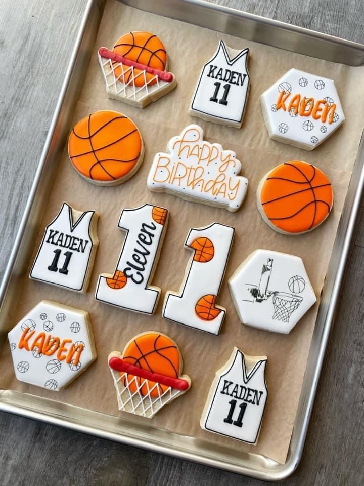 Vibrant Basketball-Themed Cookies for a Fun Birthday Celebration.