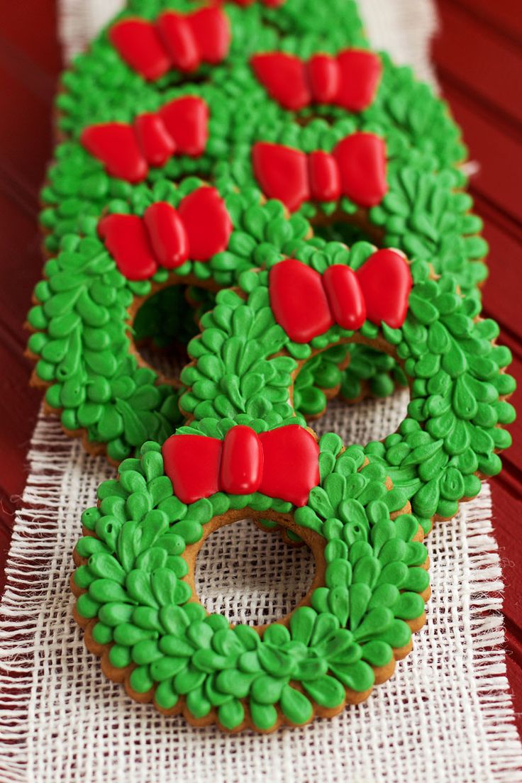 Cheerful Holiday Wreath Cookies Decorated with Red Bows