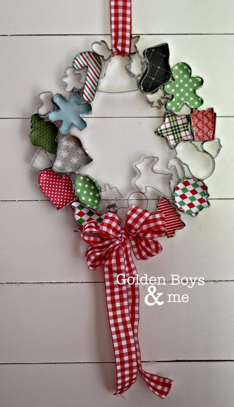 Festive Holiday Wreath: Colorful Cookie Cutters with a Gingham Bow.