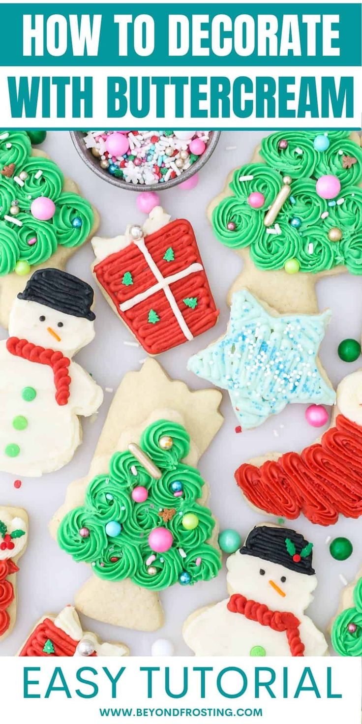 Festive Holiday Cookies Featuring Vibrant Buttercream Icing and Cheerful Accents.