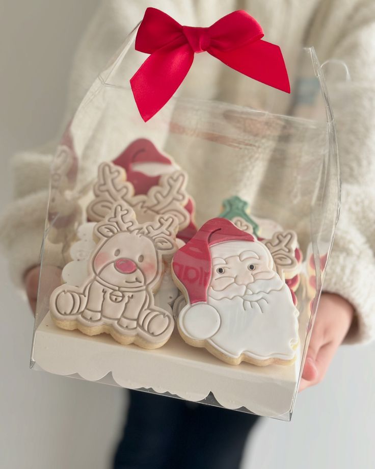 Festive Cookie Collection: Cheerful Santa and Reindeer Designs in a Gift-Ready Box.