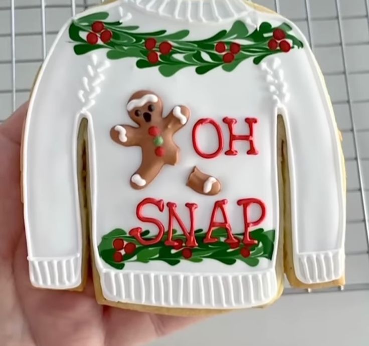 Festive Sweater-Shaped Decorative Cookie with Gingerbread and Holly Accents