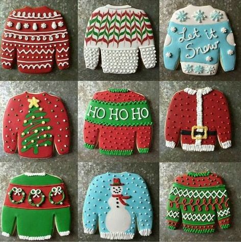 Festive Holiday Sweater Cookies with Vibrant Icing and Cheerful Designs