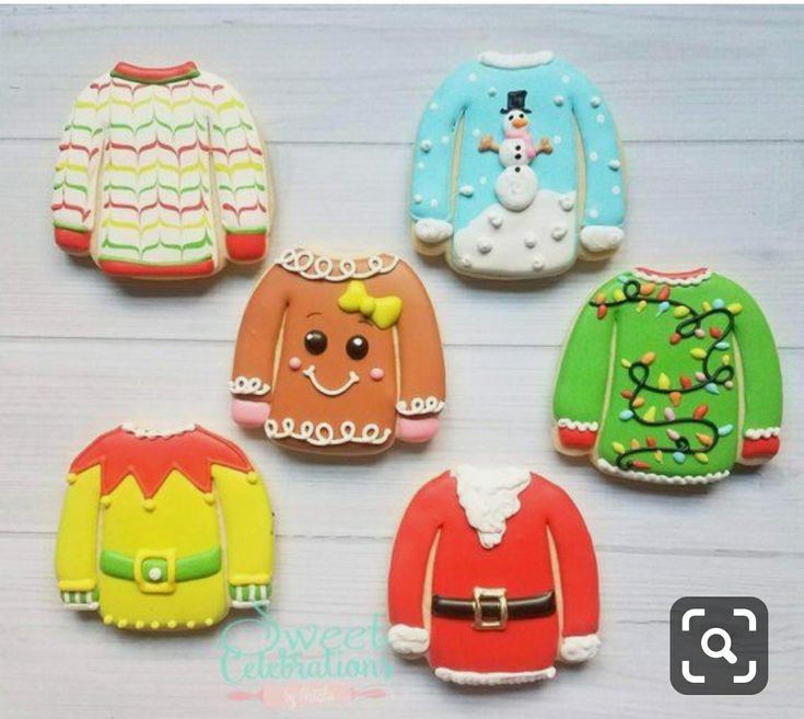 Festive Sweater-Shaped Holiday Cookies with Whimsical Designs.