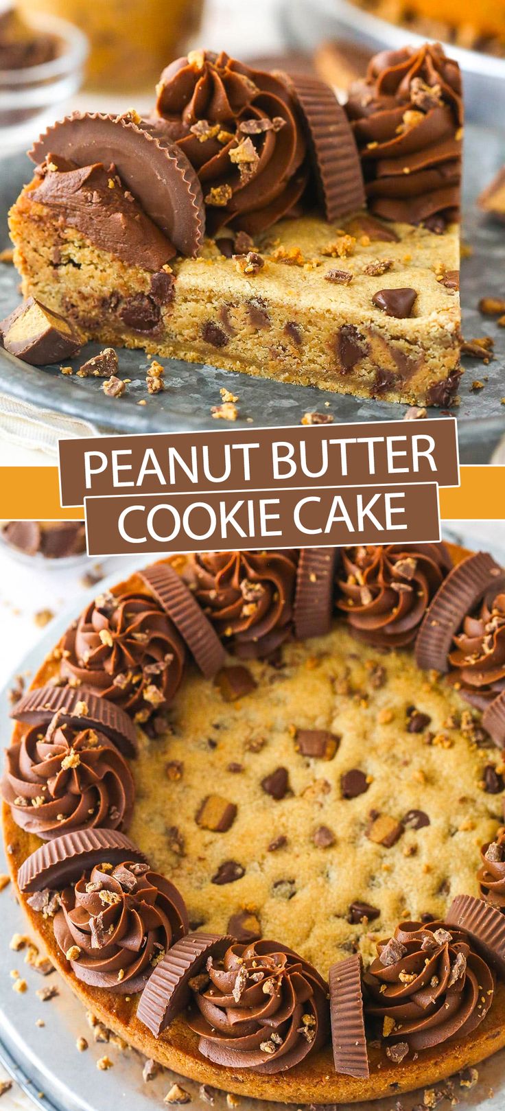 Indulgent Peanut Butter Cookie Cake with Chocolate Chips and Frosting